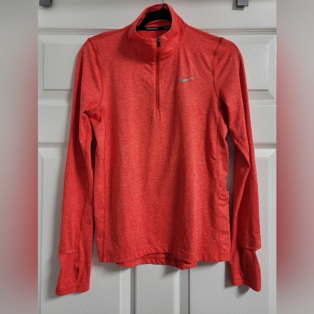 Nike Womens Tangerine Orange Fitted Long Sleeve Running 1/4 Zip Shirt Size XS - Picture 1 of 6